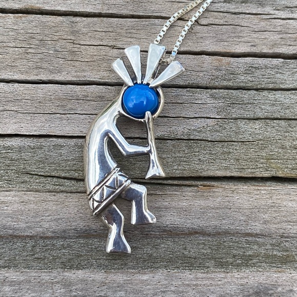 Navajo Kokopelli necklace .925 Sterling Silver Lapis Lazuli Jim Callidito - Picture 2 of 7